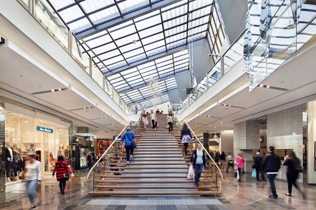 Interior design photography capturing the refined aesthetics of a premium shopping space, featuring upscale finishes, contemporary design elements, and inviting ambiance.