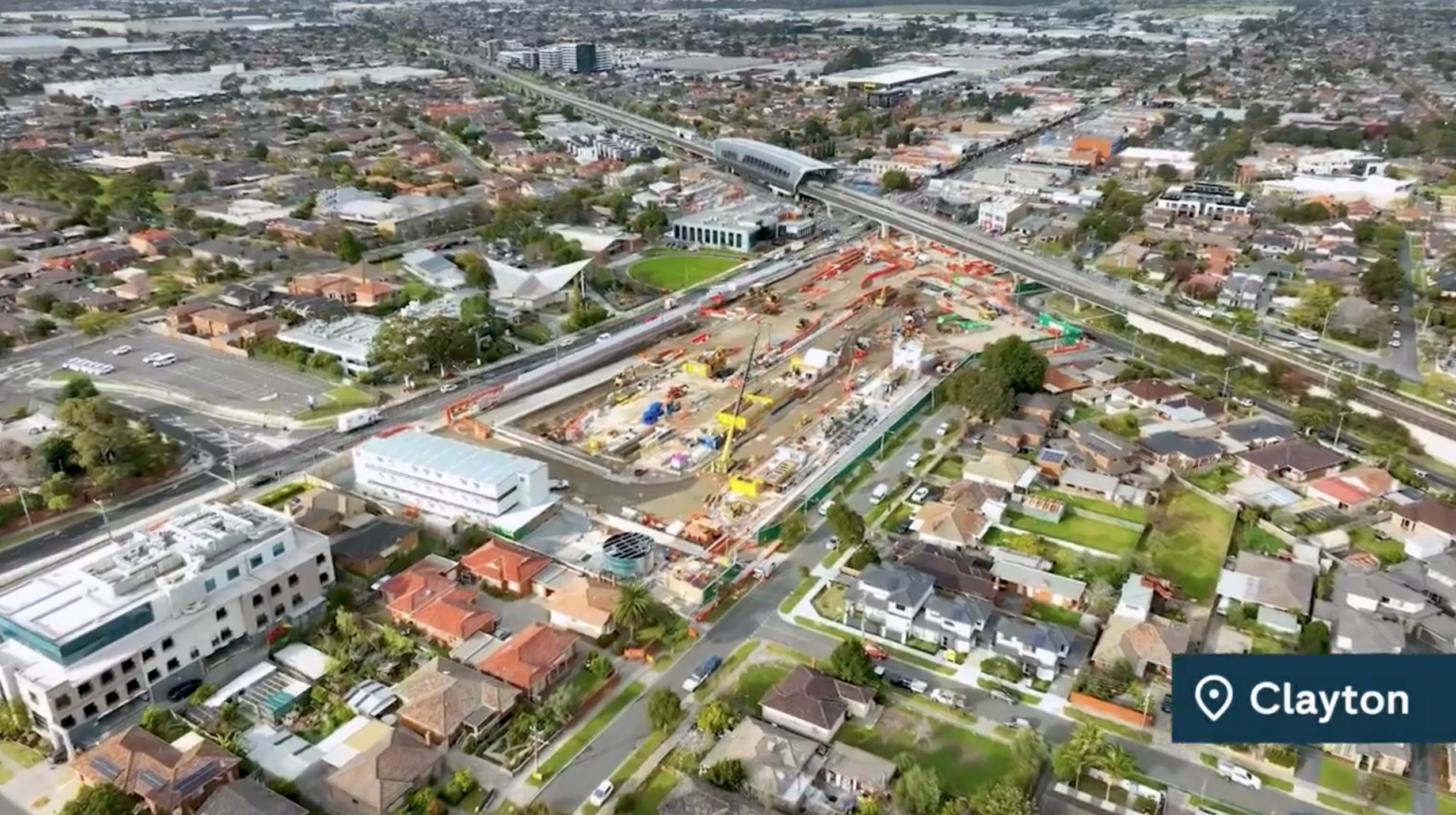 Drone aerial image of the suburban connect Clayton tunneling site from above.